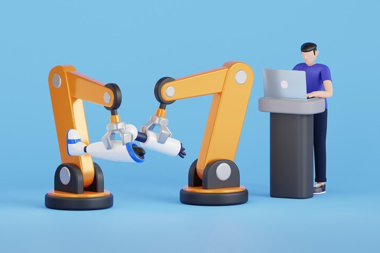 PSD 3d illustration of robot for smart technology manufacturing process