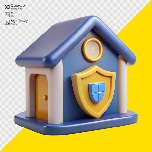 PSD 3d illustration of secure house with shield