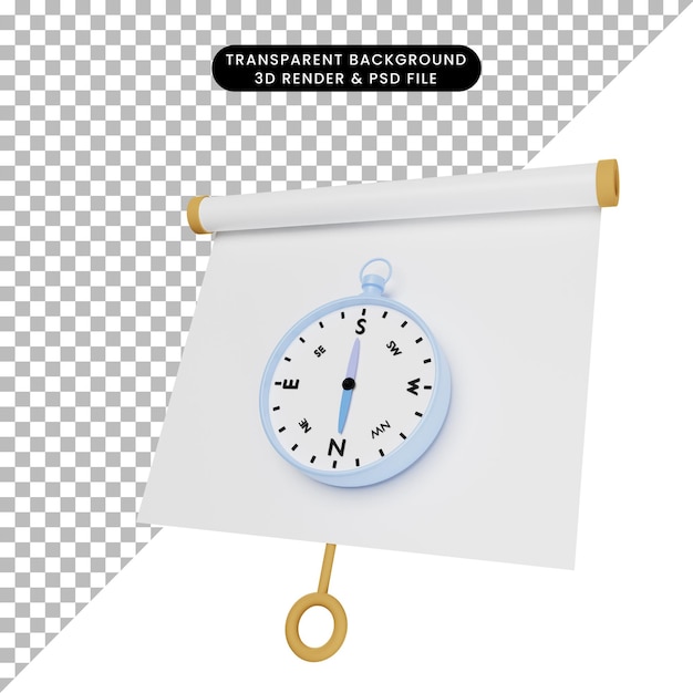 3d illustration of simple object presentation board slightly tilted with compass
