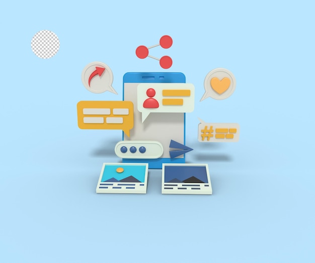 3d illustration of social media chatting and share on phone