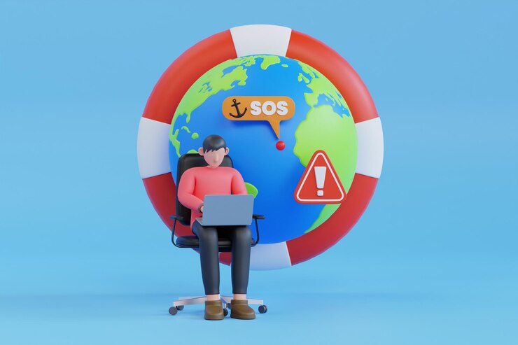PSD 3d illustration of sos emergency call via satellite