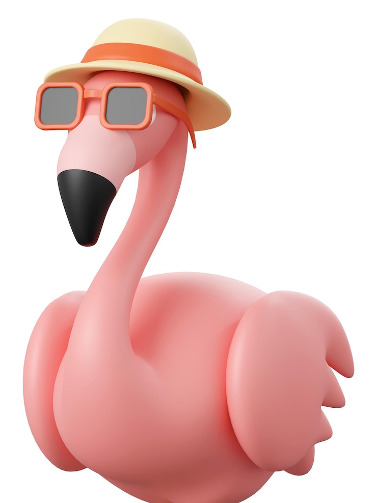 PSD 3d illustration of summer concept flamingo wearing beach hat and sunglasses