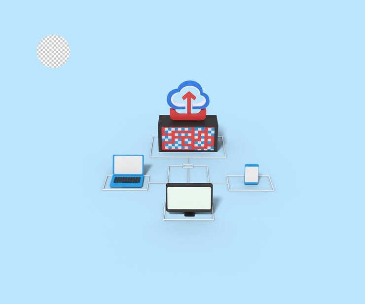 PSD 3d illustration of upload in cloud  server