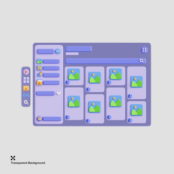 PSD 3d illustration of view digital art and photos in virtual reality galleries