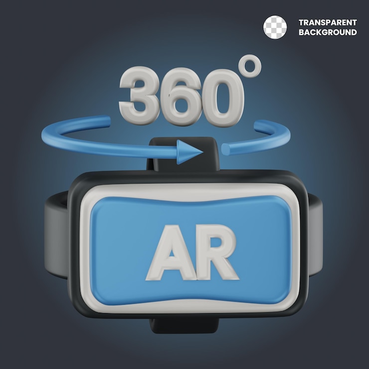 PSD 3d illustration of a vr headset with ar capabilities and 360 degree view