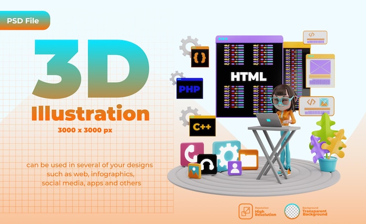 PSD 3d illustration of web development