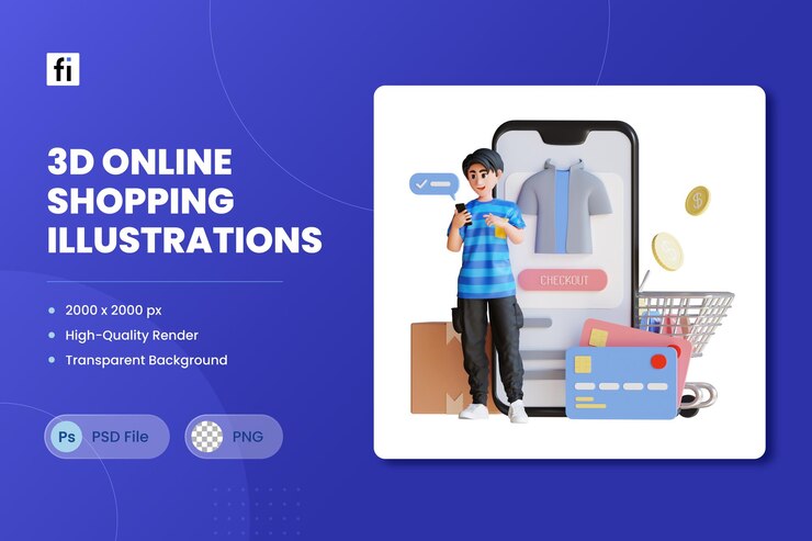 PSD 3d illustration online business shopping checkout