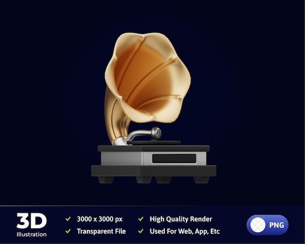 3d, illustration, outil musique, gramophone