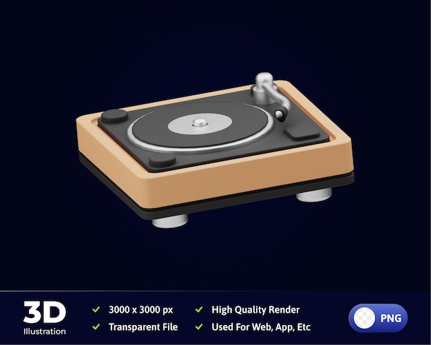 3d, illustration, outil musique, platine vinyle