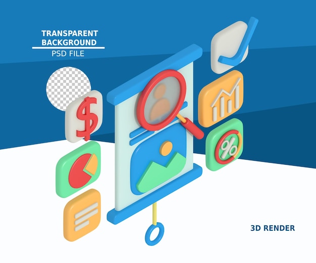 PSD 3d illustration de la présentation de l'analyse de contenu