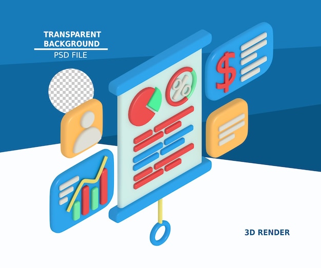 PSD 3d illustration de la présentation du rapport financier de l'entreprise