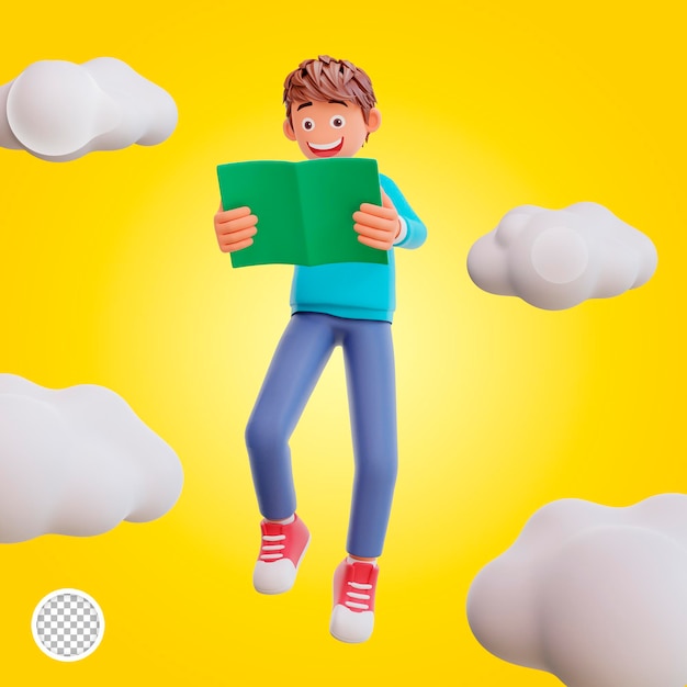 3d-illustration schüler zurück zur schule und studium am himmel