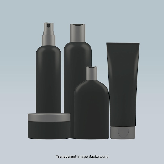 3d-illustration schwarze kosmetikprodukte-mokeup mit auf einem isolierten weißen hintergrund