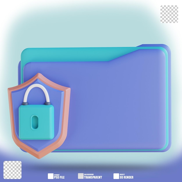 3D illustration security lock folder