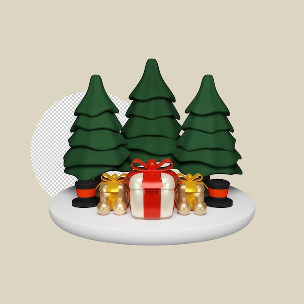 PSD 3d-illustration set weihnachten mit podium isoliertem objekt mit hochwertigem render.