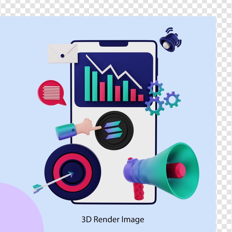 3d illustration solana crypto coin marketing