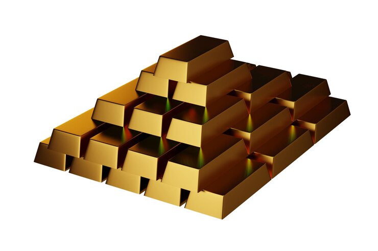 PSD 3d illustration stack of shiny gold ingots concept financial