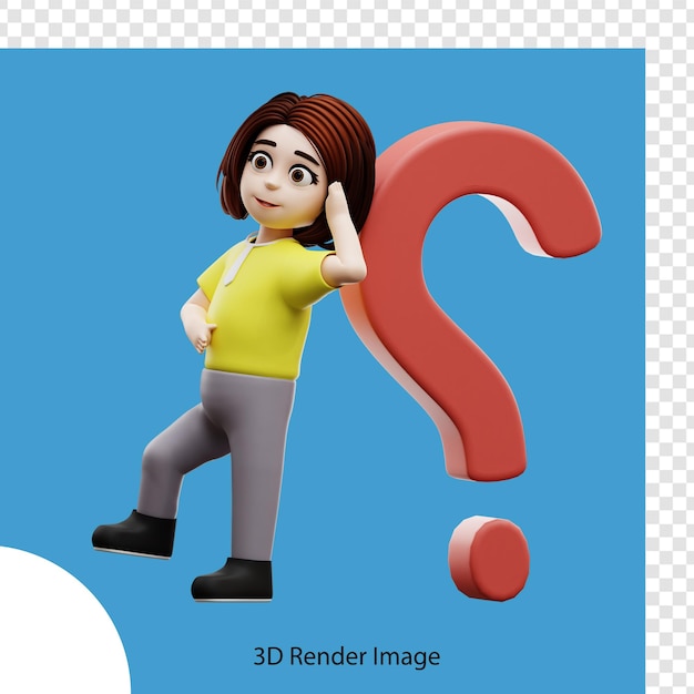 3D-Illustration Studentin stellt sich eine Frage