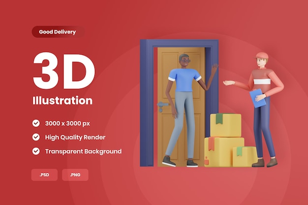 3D-Illustration Tür-zu-Tür-Lieferung