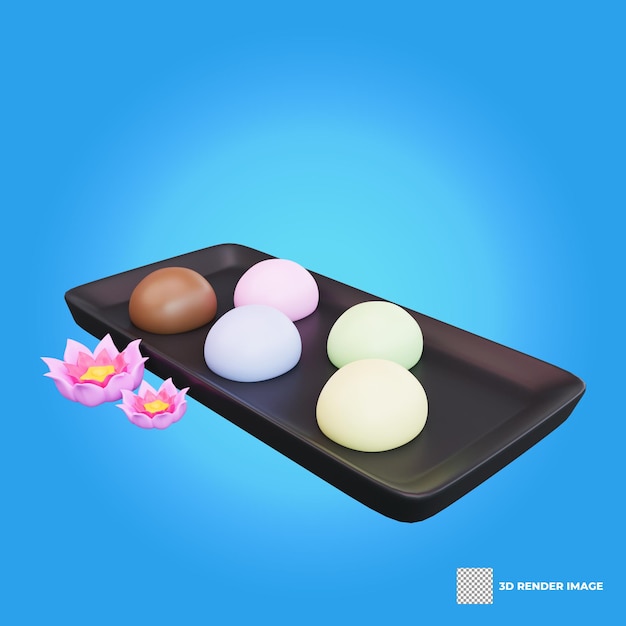 PSD 3d-illustration von asiatischem essen mochijapanisches essen