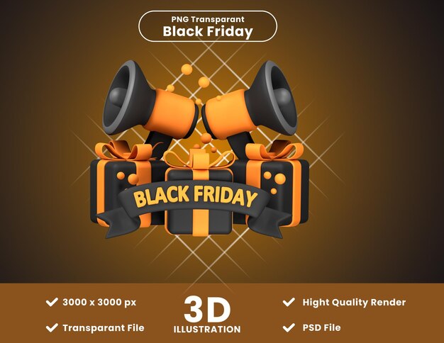 3d-illustration von black friday megaphone