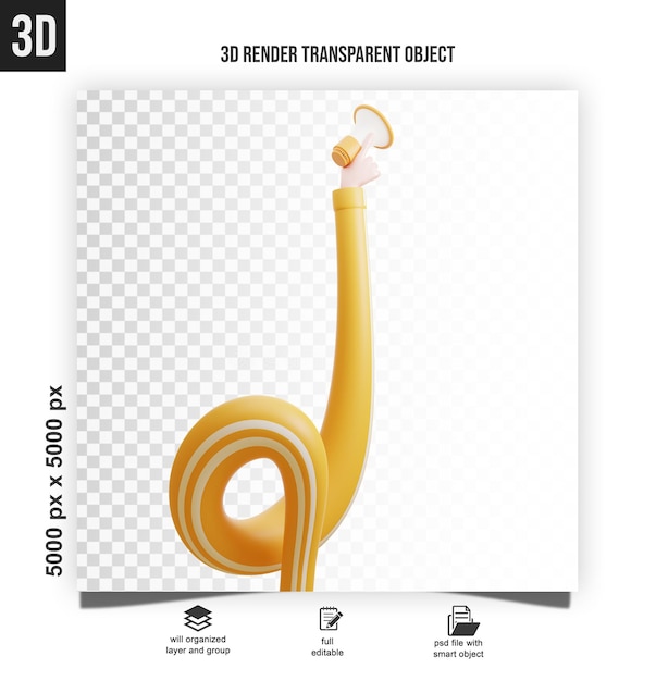 PSD 3d-illustration von cartoon-hand, die das megaphon-icon in der hand hält