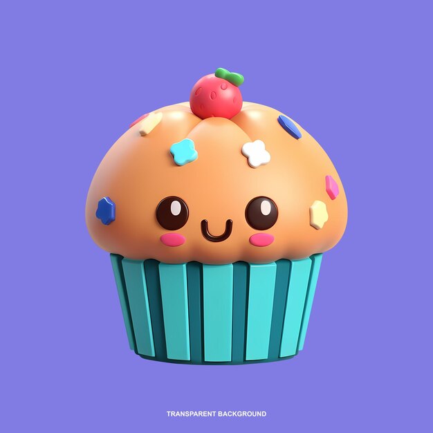 PSD 3d-illustration von cupcake-cartoonfiguren mit glasur und sprinkle