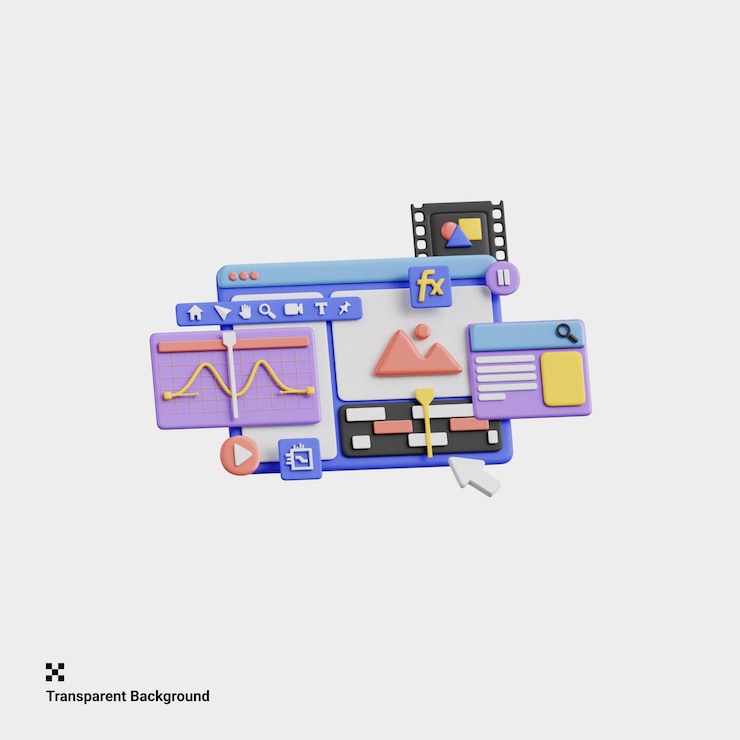PSD 3d-illustration von dynamischen videobearbeitungsprozessen