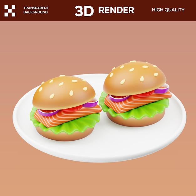 3D-Illustration von grillten Lachs-Sandwiches