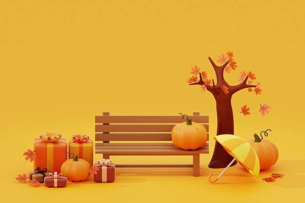 PSD 3d-illustration von herbstbank und baum