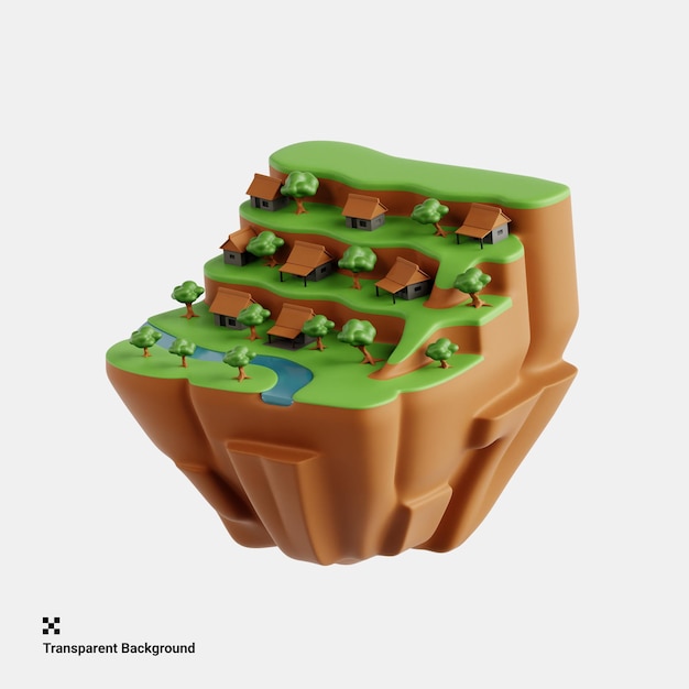 PSD 3d-illustration von hügeln, die mit blühenden blumen bedeckt sind