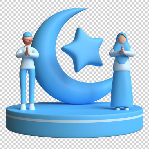 3d-illustration von muslimen mit islamischem ramadan-eid-mubarak-thema