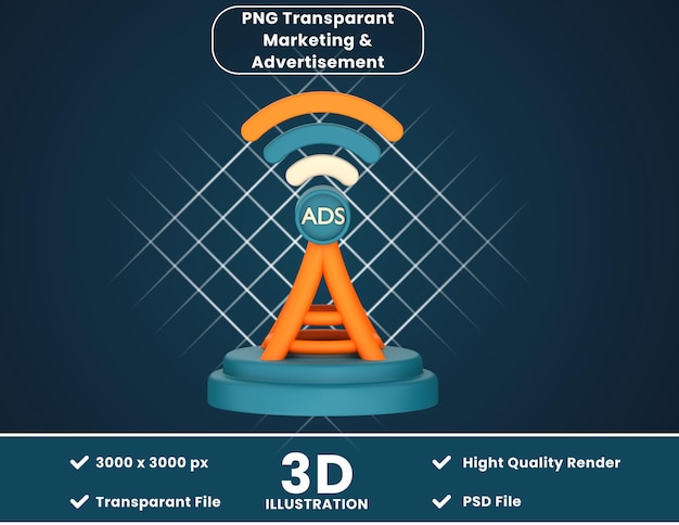 PSD 3d-illustration von rundfunkwerbung