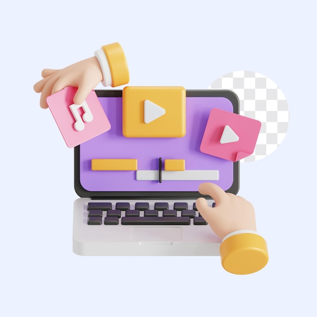 3D-Illustration von Videobearbeitungssoftware mit Video und Animation