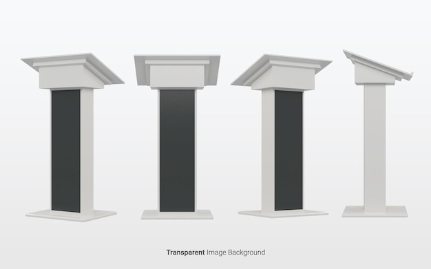 3d-illustration. weißer podiumsstand oder rednerpult-konferenz mit auf einem isolierten weißen hintergrund