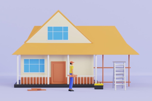 3D-Illustration zur Renovierung des Hauses