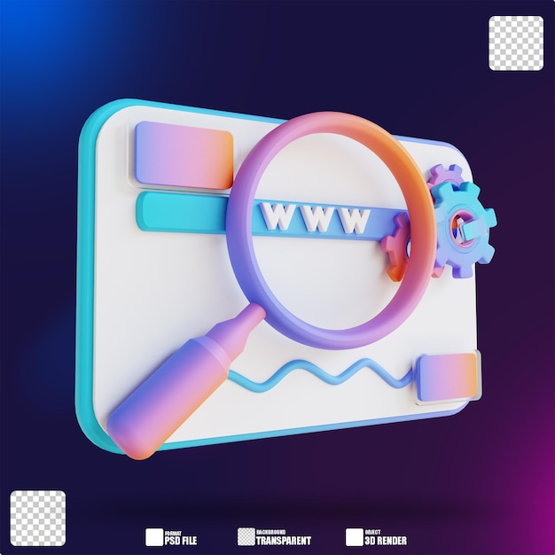 3D-Illustrationsdatensuche und Lupe 3