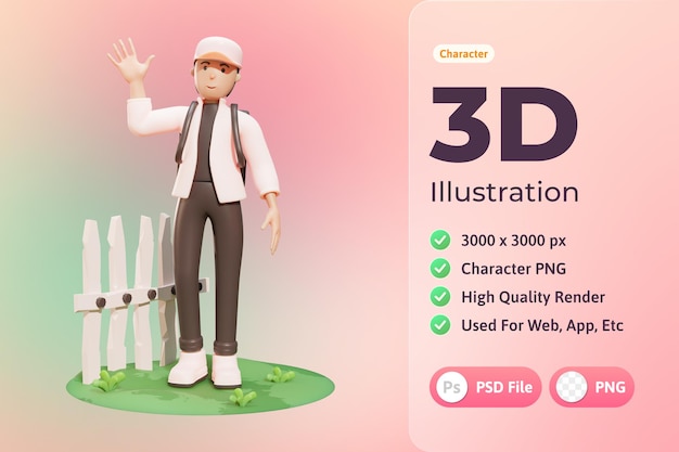 3D-Illustrationsfigur, Highschool-Junge, verwendet für Web, App, Infografik