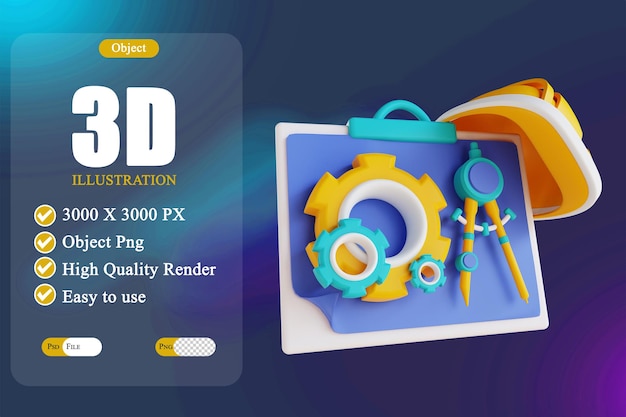 3D-Illustrationshelme und kreative Werkzeuge 2