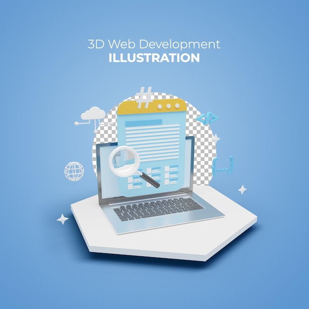 3d-illustrationskonzept von website- und app-design und -entwicklung