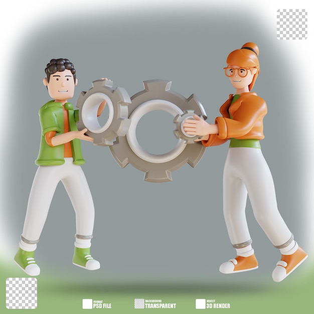 3D-Illustrationsmanagement-Geschäftsteam und Einstellungsausrüstung