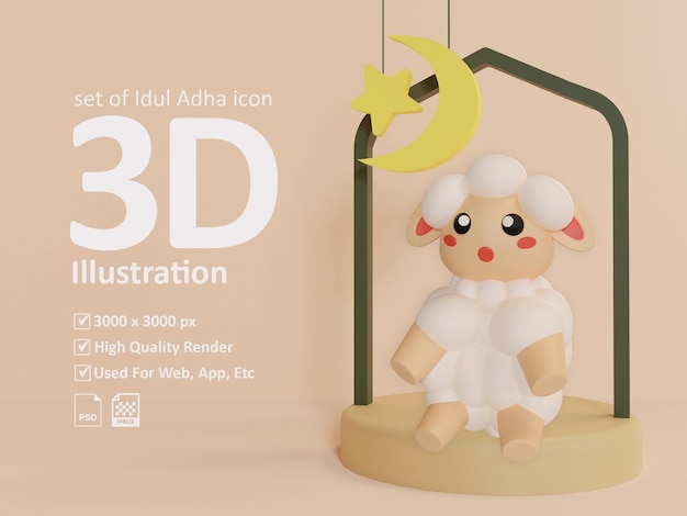 3d-illustrationssatz von idul adha icon schafen