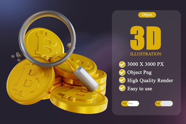 PSD 3d-illustrationssuche bitcoin 2