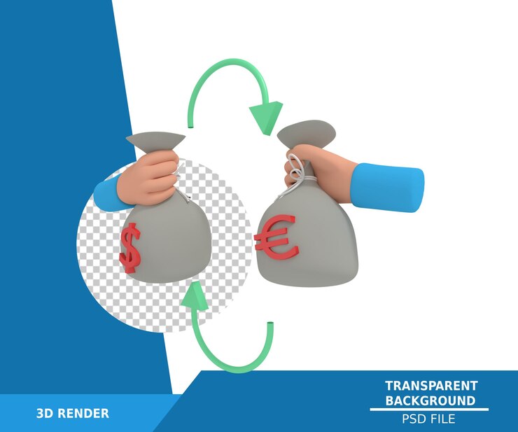 PSD 3d illustrazione del dollaro e del cambio di valuta euro