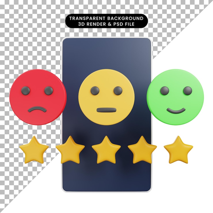 PSD 3d illustrazione del feedback di valutazione faccia 3d rendering