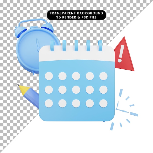3d illustrazione del tempo attività icona calendario allarme 3d rendering