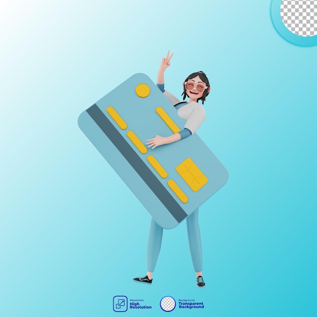 3d illustrazione della ragazza con carta di credito