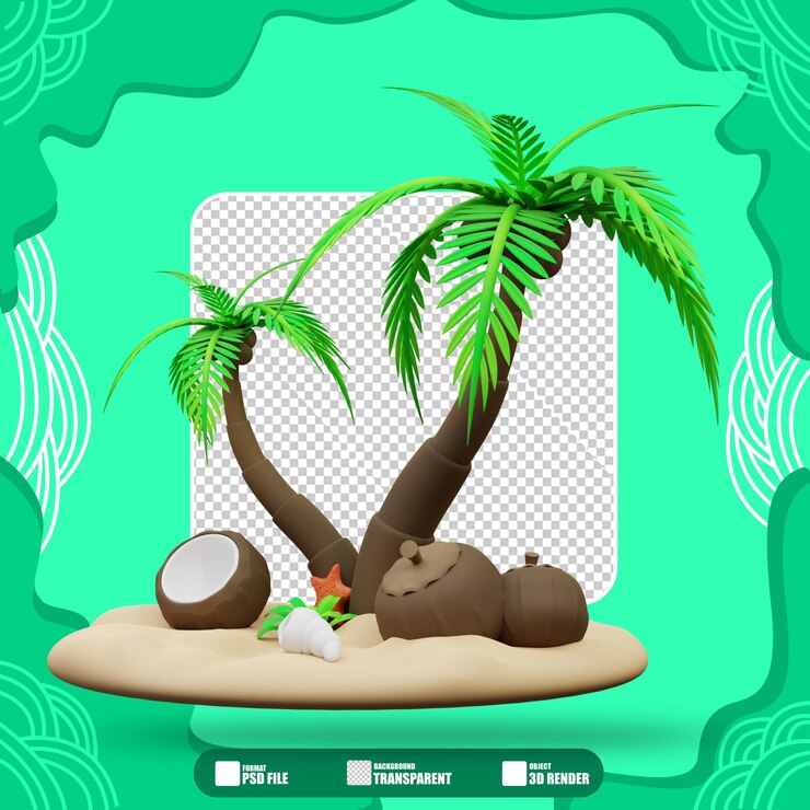 3d Illustrazione di alberi di cocco sulla spiaggia 3