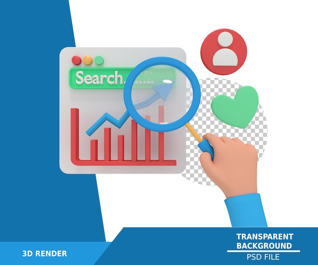 3d illustrazione di analisi SEO marketing