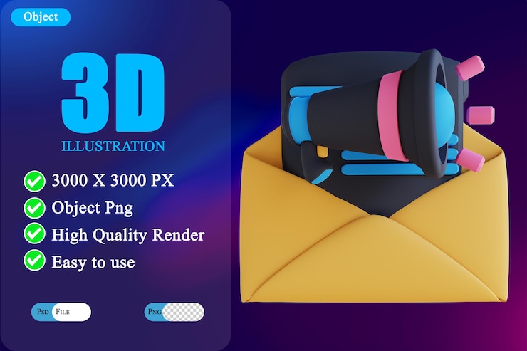 PSD 3d illustrazione email marketing 3